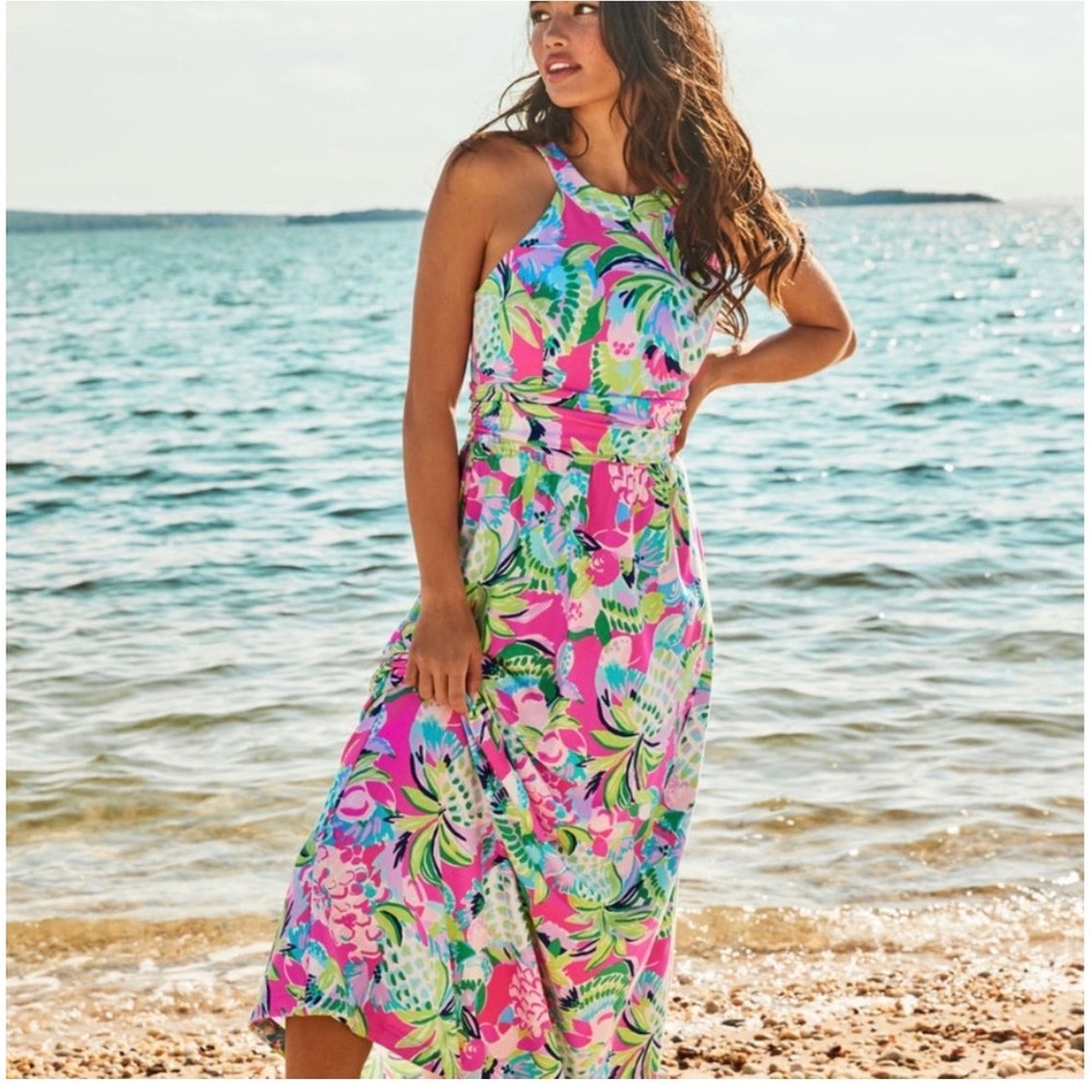 Lilly Pulitzer Tallulah Floral Halter Maxi Dress Tropical Resortwear vacation